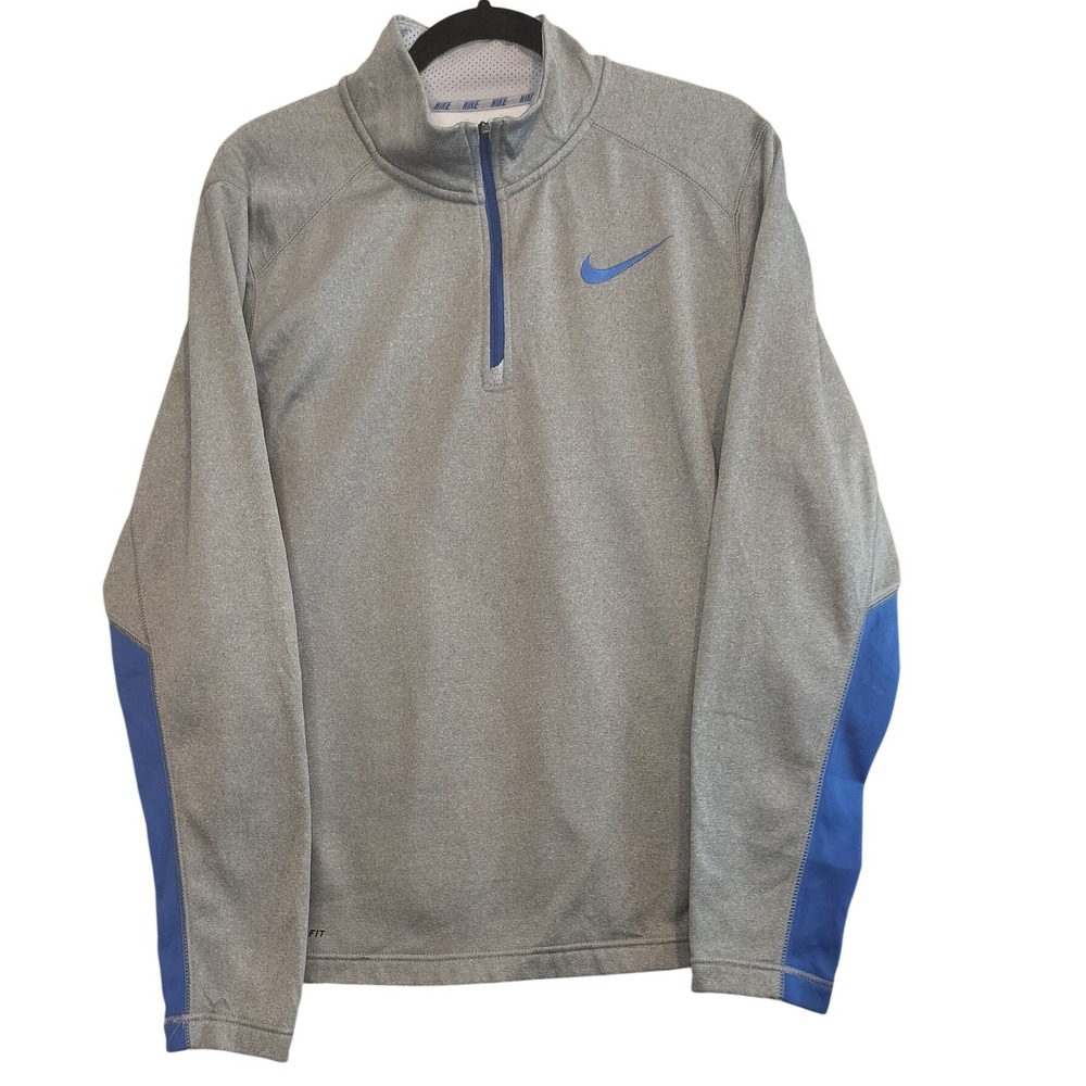 Nike Therma Dri Fit Gray Blue Long Sleeve 1/4 Zip Pullover Athletic Shirt Mens M - Picture 1 of 6